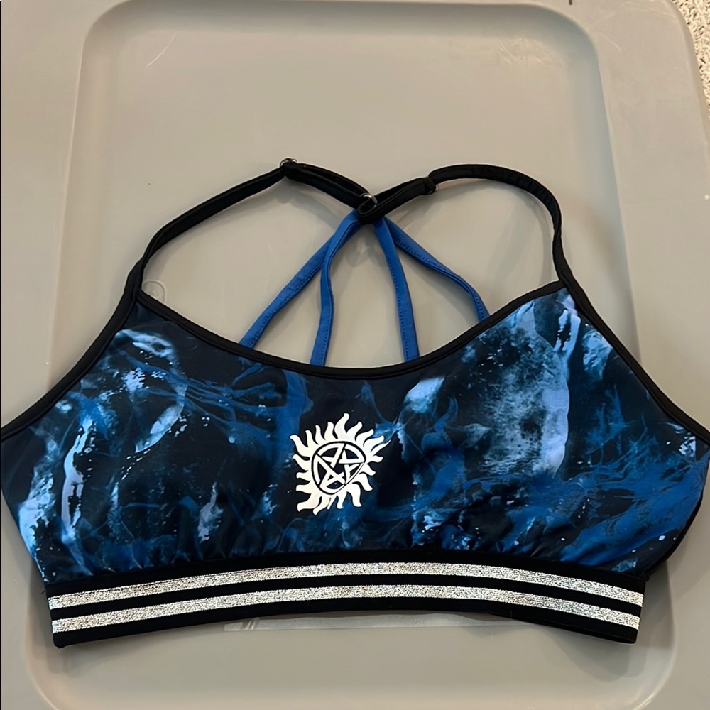 Supernatural Blue and Black Women's sports bra - Picture 5 of 10